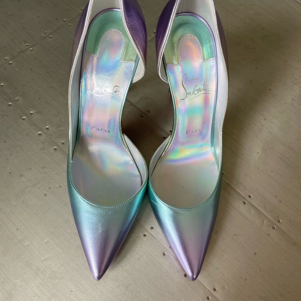 christian louboutin iriza 100mm stiletto sz 38.5 licorne silver iridescent - Picture 3 of 11